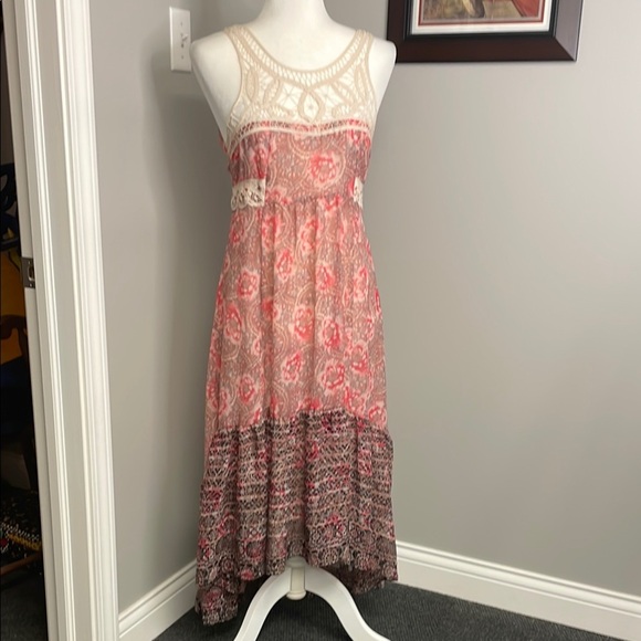 Free People Native Rose High Low Dress Size 0 Boho Crochet Lace Floral Festival - Picture 1 of 7